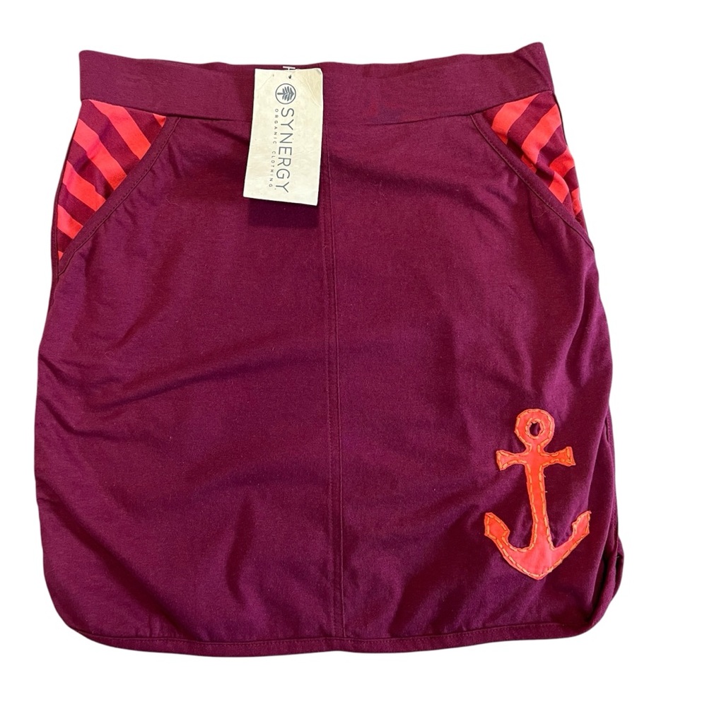 Synergy Organic Cotton Purple and Red Skirt with Anchor Design Front Pockets XS
